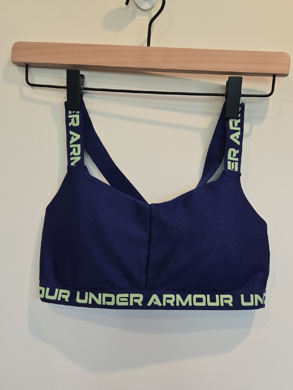 Under Armour Navy Sports Bra with Lime Logo Band